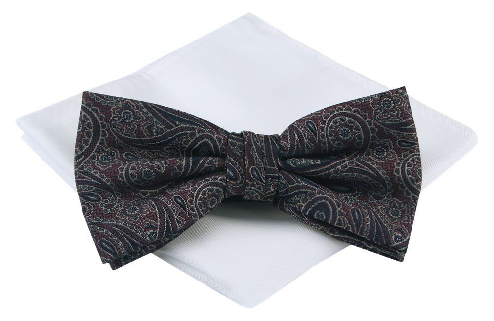 Mucha Męska z Poszetką - Chattier - Bordo, Orientalny Wzór