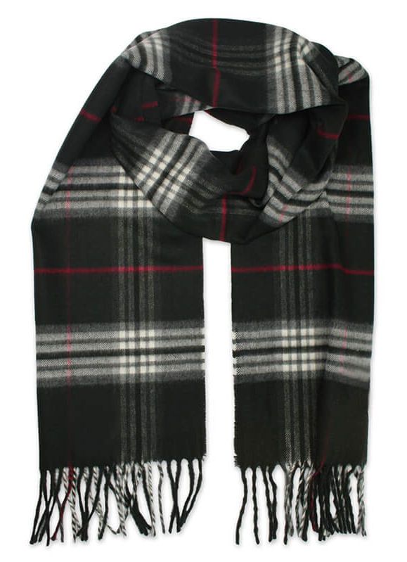 Szalik Czarno-Biały w Kratkę, Miękki, Delikatny, z Frędzlami, Miękki, Cashmink -V.Fraas