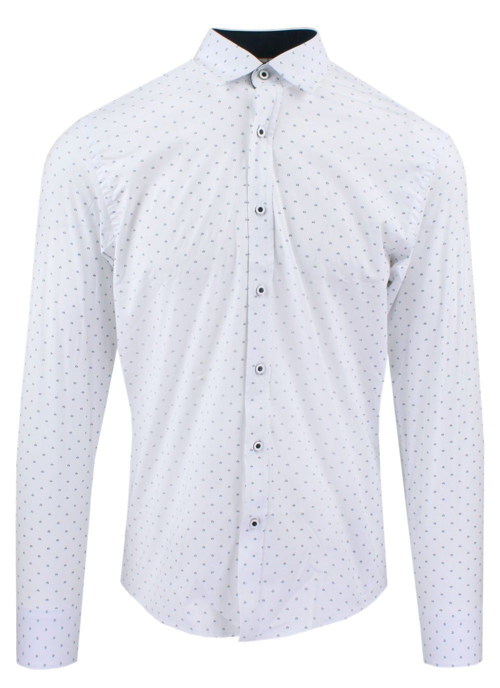 Męska Koszula, Taliowana (Slim Fit) - Rigon - Biała w Drobny Wzór