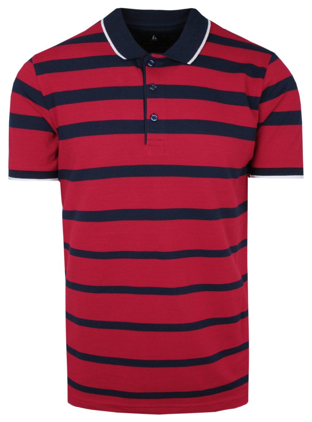 Koszulka POLO, Granatowo-Czerwona w Paski Casualowa, Krótki Rękaw, T-shirt -BARTEX