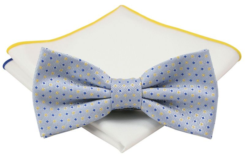 Mucha z poszetką - Chattier, Męska - Błękit w Groszki