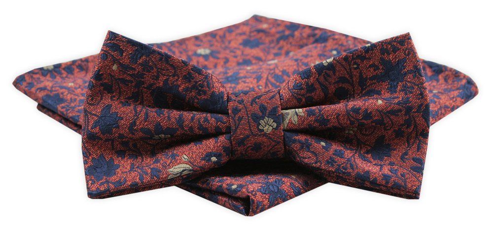 Mucha Męska Alties z Poszetką - Rdzawy Kolor, Kwiaty