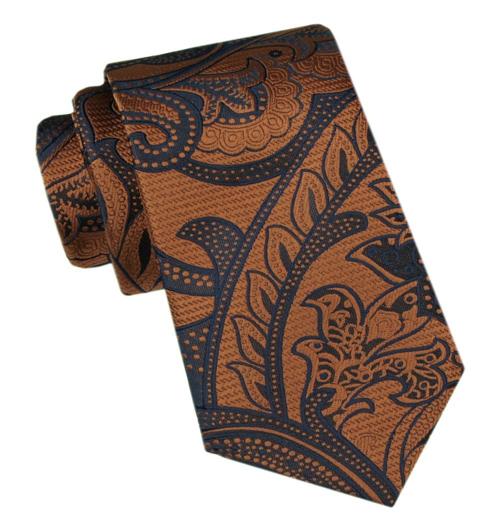 Modny Męski Krawat - Alties - Brązowy z Dużym Orientalnym Wzorem