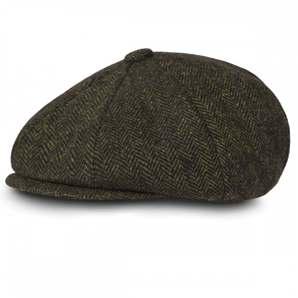 Kaszkiet Wełniany, Jesienno-Zimowy - Pako Jeans - Zgniła Zieleń, Jodełka