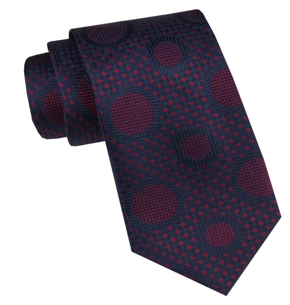 Elegancki i Modny Krawat Jedwabny - Alties - Granatowy w Duże Grochy