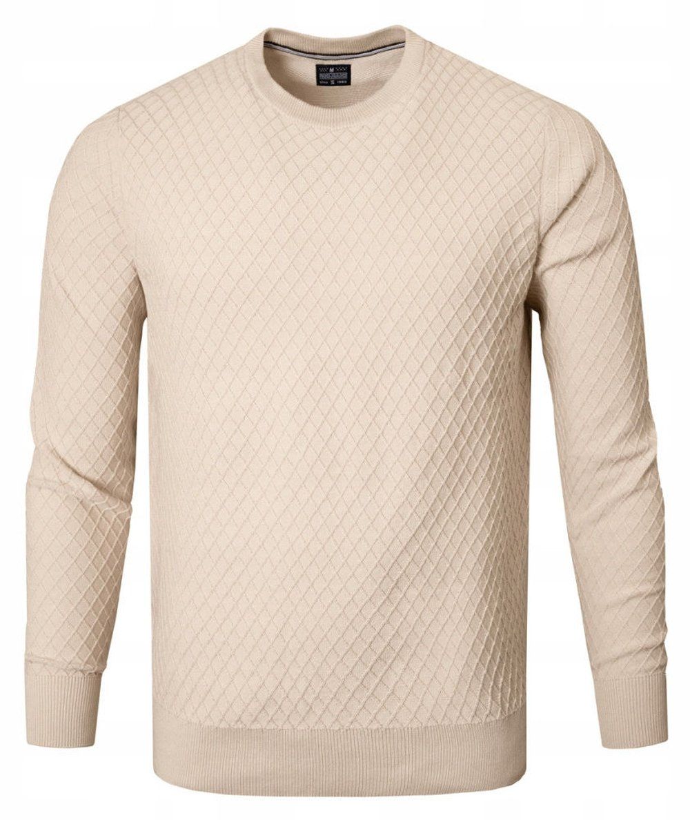 Bawełniany Sweter Męski, Okrągły Dekolt - Pako Jeans - Ecru, Tkanina z Fakturą