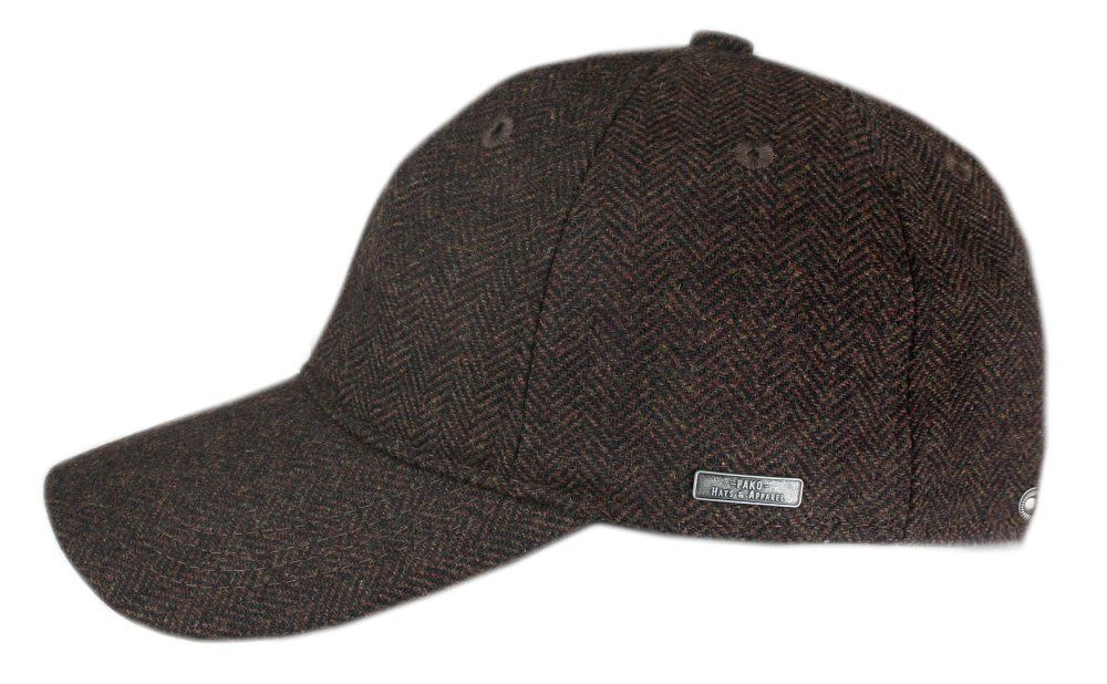 Jesienno Zimowa Czapka z Daszkiem, z Wełną, Jodełka - Pako Jeans - Brąz