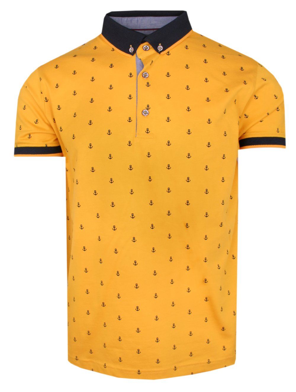 Koszulka POLO, Żółta w Kotwice, Krótki Rękaw, Męska, z Nadrukiem