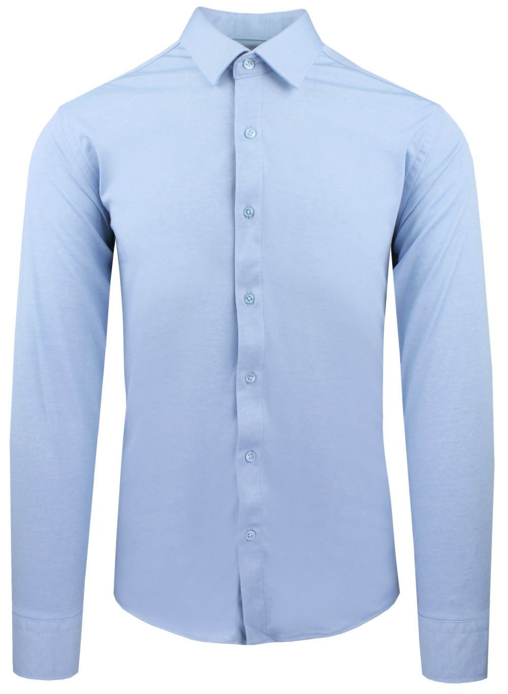 Elegancka Koszula z Dzianinowej Tkaniny - Prosty Krój - Błękitna