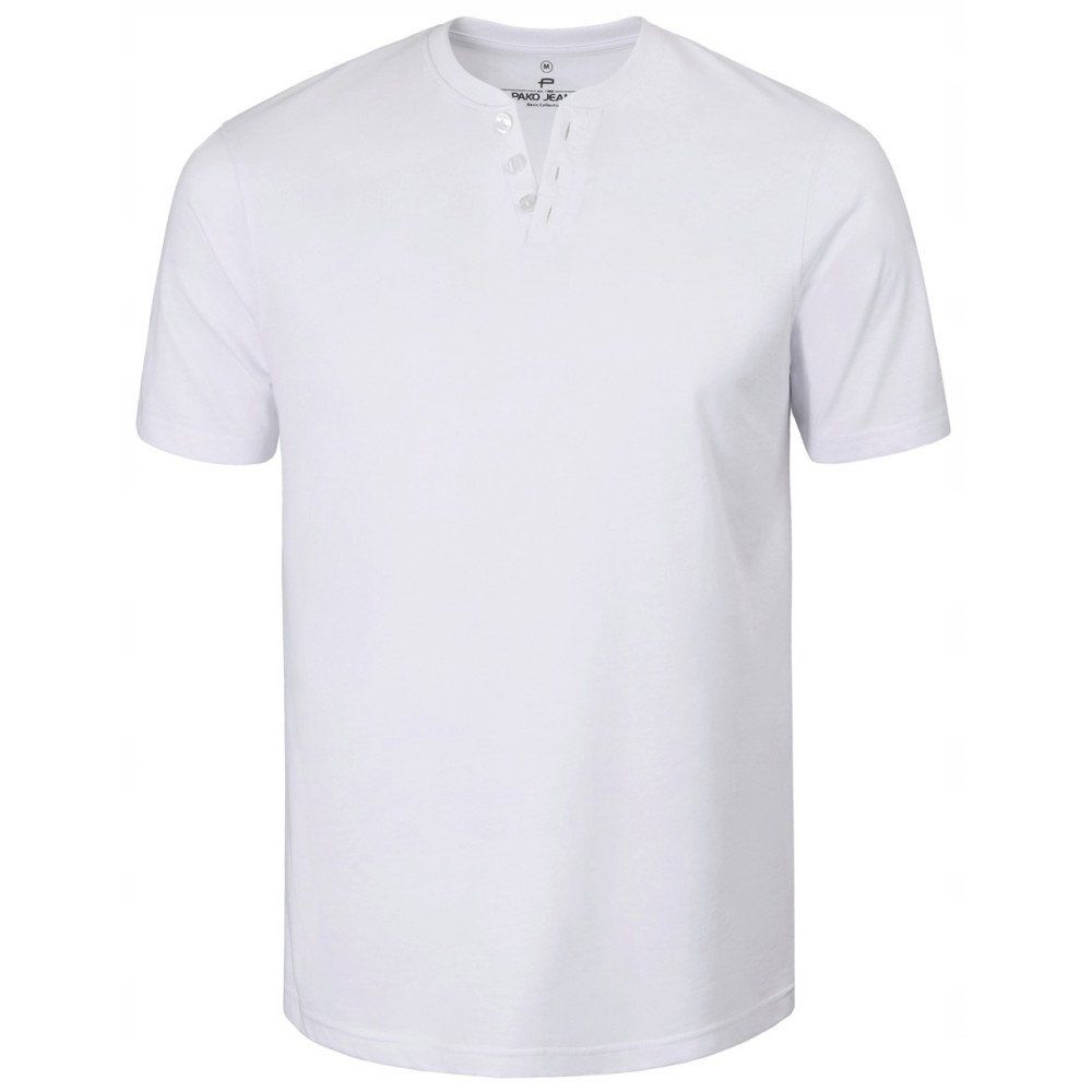 Męski T-Shirt, Dekolt z Guzikami - Pako Jeans - Biały
