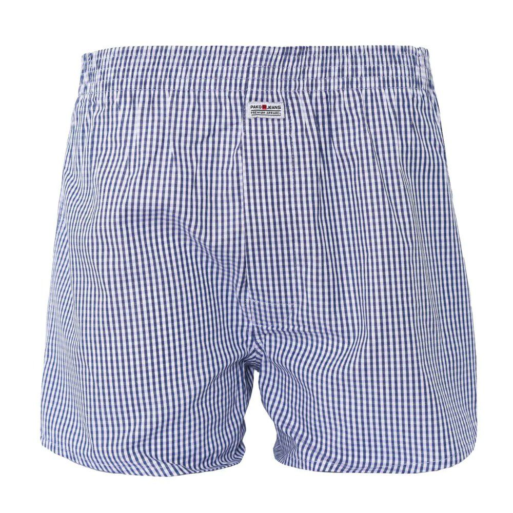 Bokserki Luźne, Niebieskie w Kratkę, Majtki z Rozporkiem na Guziki, Bawełniane -Pako Jeans