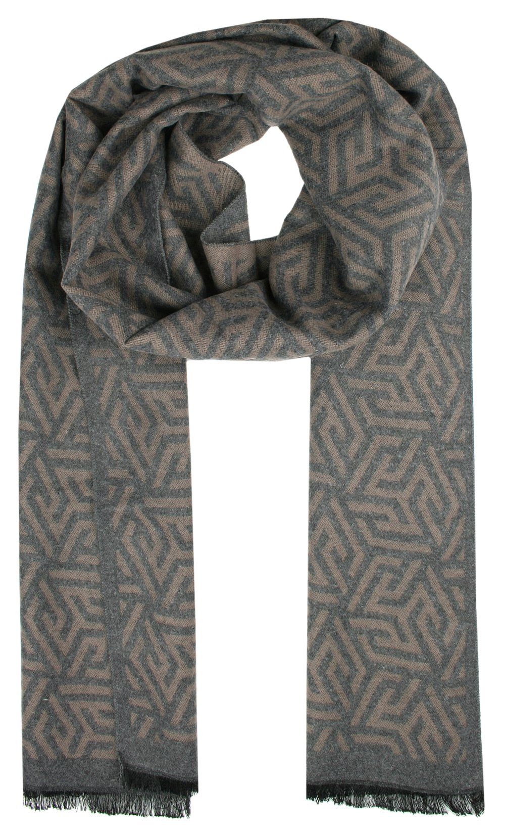 Męski Szalik Alties - Popiel z Beżem, Duży Wzór