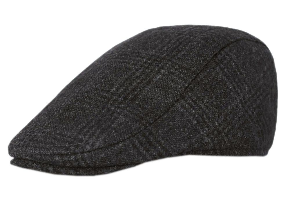 Kaszkiet Jesienno-Zimowy Grafitowy w Kratkę, z Gumką z Dodatkiem Wełny, Męski - Pako Jeans