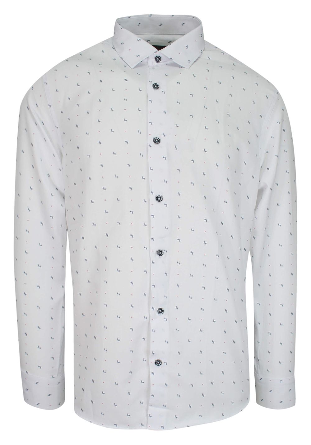 Koszula Wizytowa, Biała Slimowana w Drobny Wzór, z Długim Rękawem, Bawełniana -MASSARO