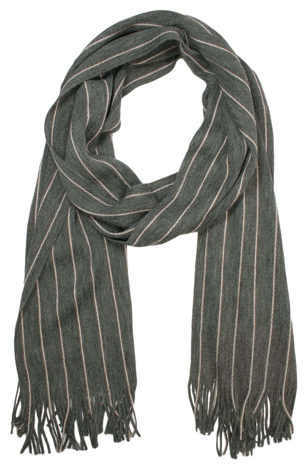 Szalik Dziergany Szary w Paski z Frędzlami -V.FRAAS- Ciepły, Męski, Jesienno-Zimowy
