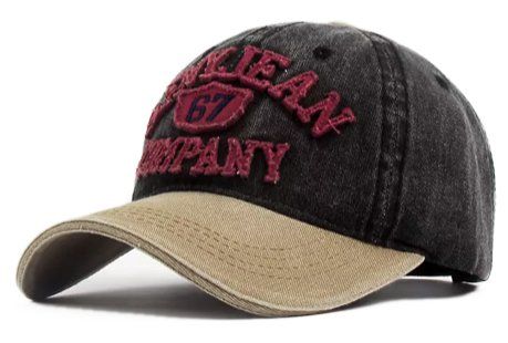 Czapka z Daszkiem, Czarno-Beżowa, Wiosenno-Letnia, z Regulacją Rozmiaru, Bawełniana