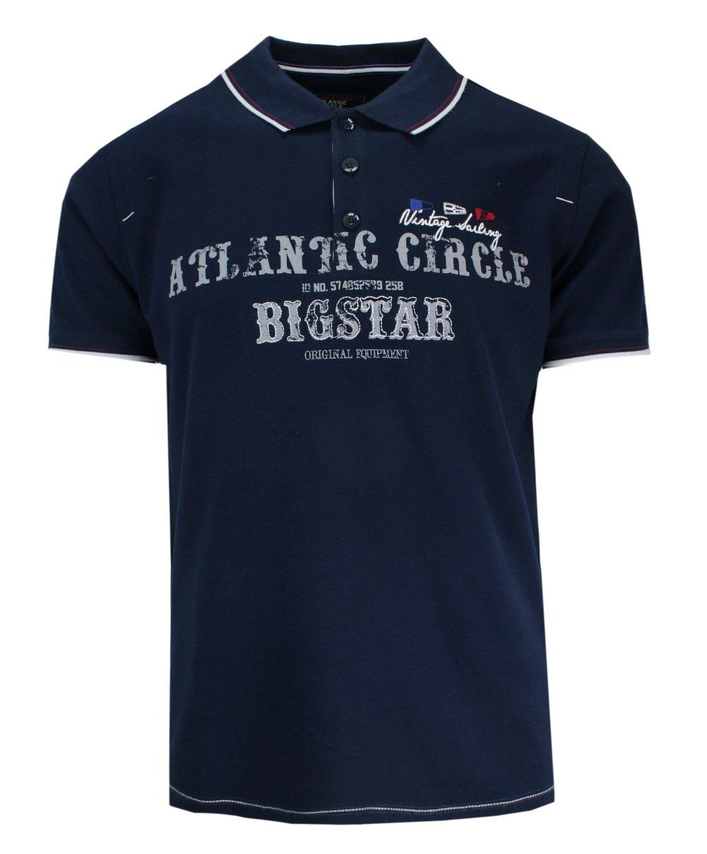 Koszulka POLO Granatowa z Nadrukiem, Casualowa, Męska, Krótki Rękaw