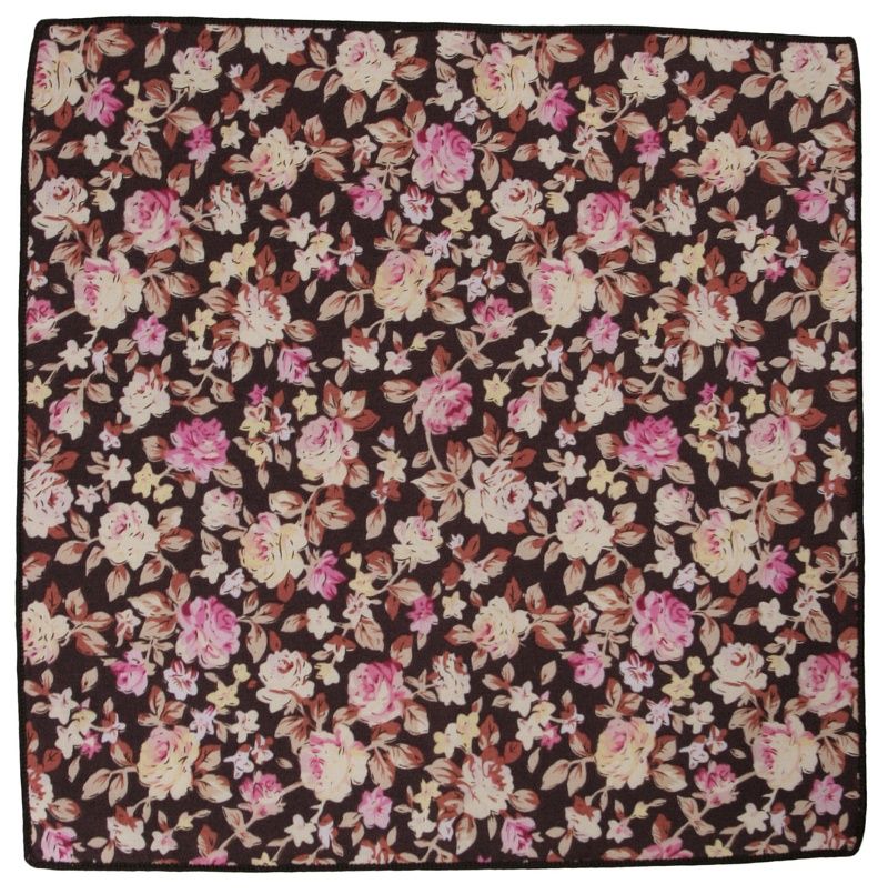 Brązowa Elegancka Poszetka w Kwiatki -ALTIES- Motyw Florystyczny, Męska