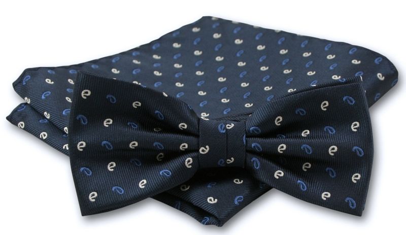 Elegancka Mucha Męska - Alties - Granat w Niebiesko-Biały Wzór