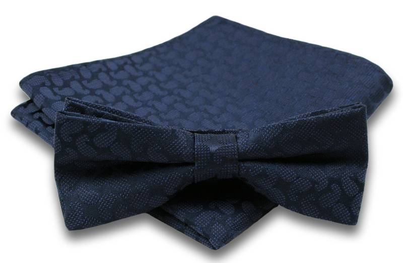 Granatowa Mucha w Delikatny Wzór Paisley + Taka Sama Poszetka, Męska