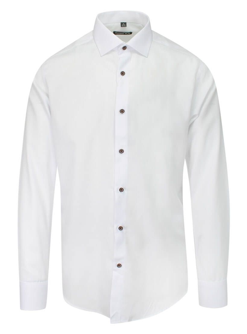 Koszula Biała z Brązowymi Guzikami, Bawełniana, Taliowana, Długi Rękaw -GRZEGORZ MODA MĘSKA