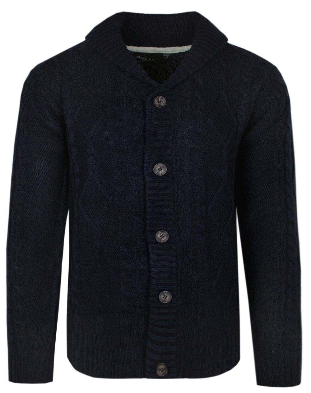 Granatowy Dziergany Sweter Zapinany na Guziki, Kardigan, Elegancki - BRAVE SOUL