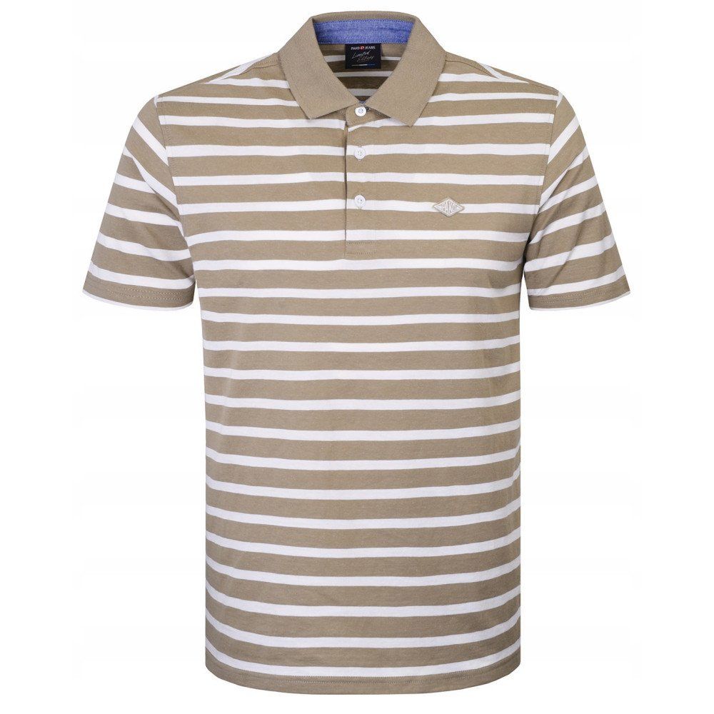 Koszulka Polo - Męska - Pako Jeans - Beżowa w Biały Prążek