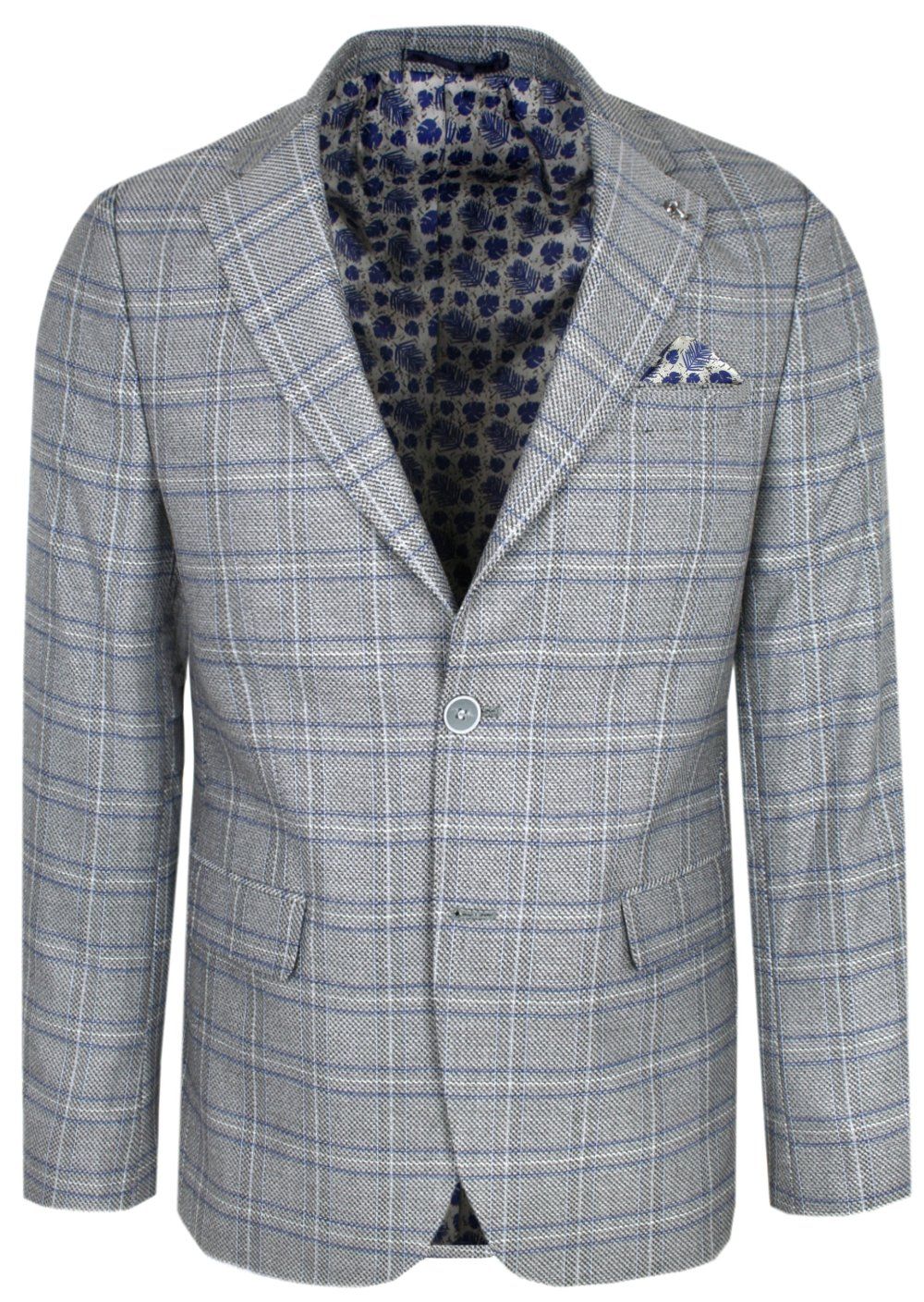 Marynarka Casualowa Taliowana na Dwa Guziki - Popielata w Kratkę - RIGON