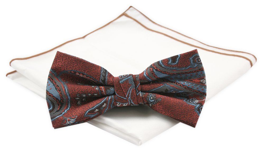 Mucha Męska z Białą Poszetką - Chattier - Kolor Miedziany z Niebieskimi Akcentami