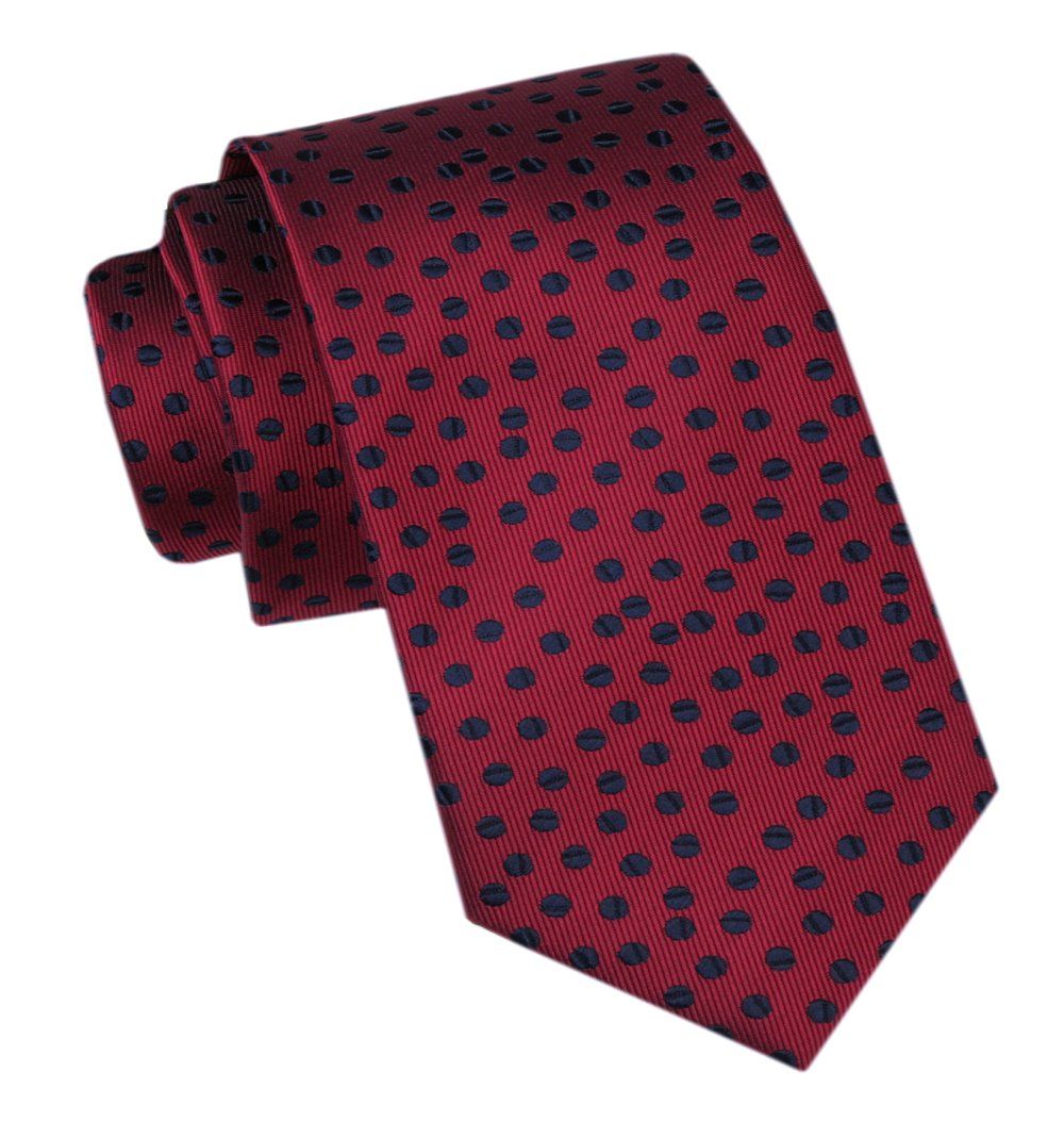 Modny Męski Krawat - Alties - Grochy na Ciemnoczerwonym Tle