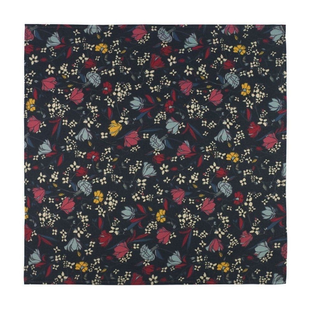 Poszetka Bawełniana - His Story - Drobny Wzór Kwiatowy, Granatowe Tło
