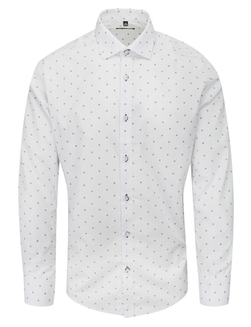 Koszula Biała w Kwiatki, Taliowana, Długi Rękaw, Męska -GRZEGORZ MODA MĘSKA