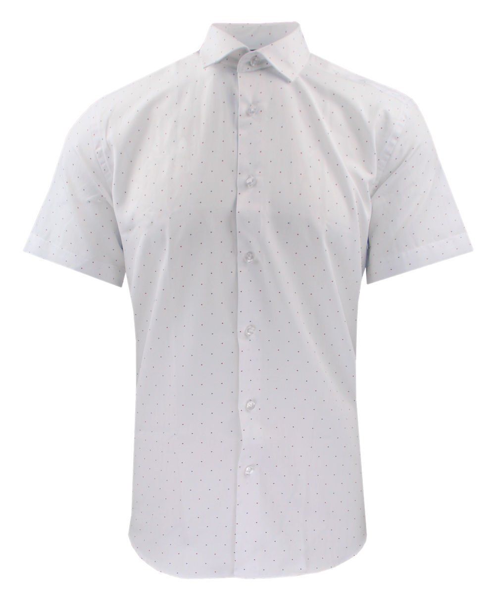 Elegancka Koszula Wizytowa, Krótki Rękaw - Quickside - Biała, Drobny Wzór