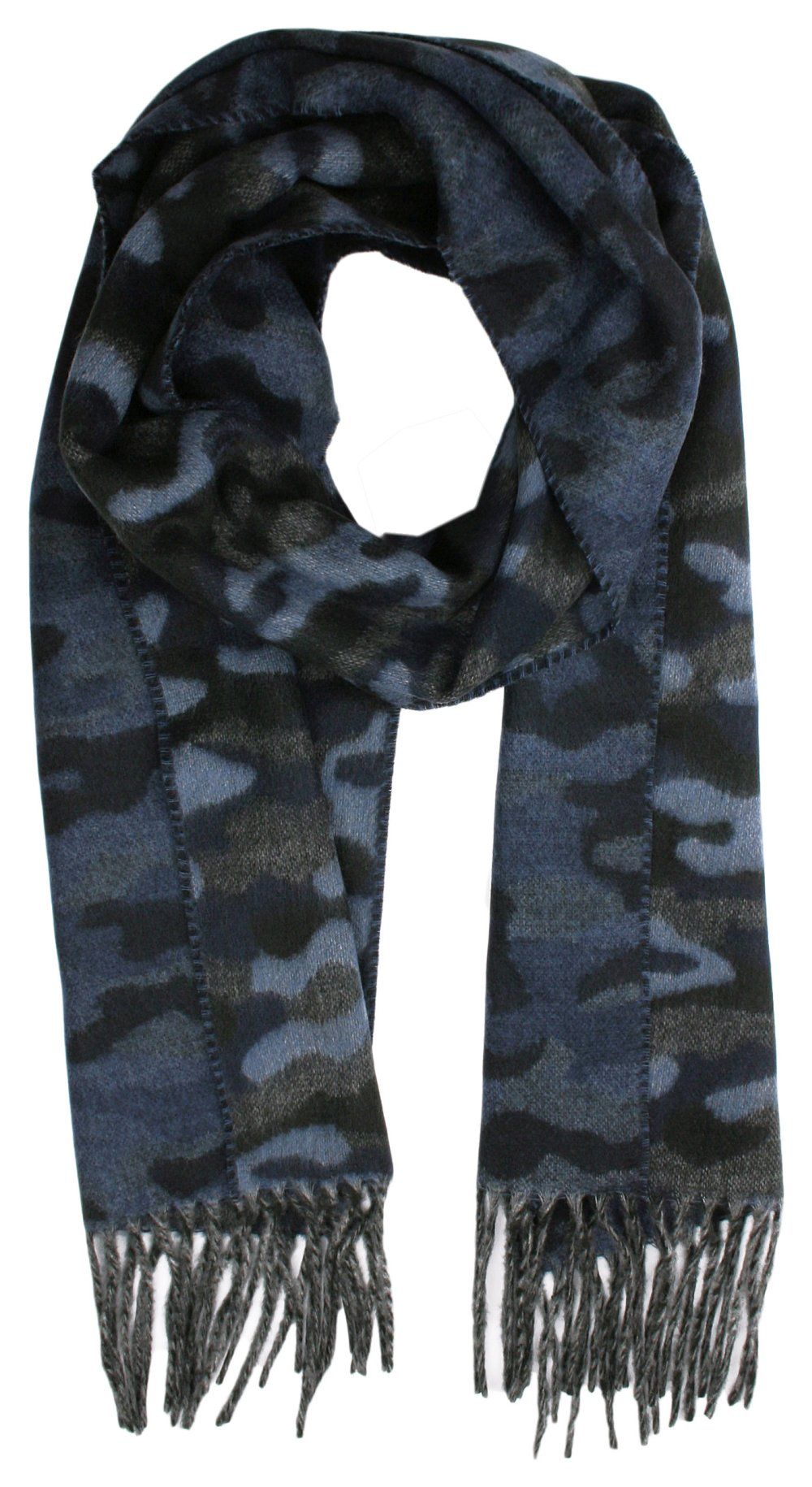 Szalik z Frędzlami, Granatowy w Moro, Miękki, Firmy V.Fraas -Cashmink