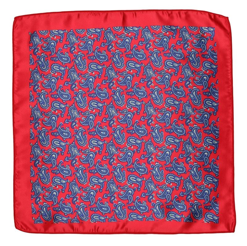 Czerwona Elegancka Poszetka Męska -ALTIES- w Szaro-Granatowy Wzór Paisley