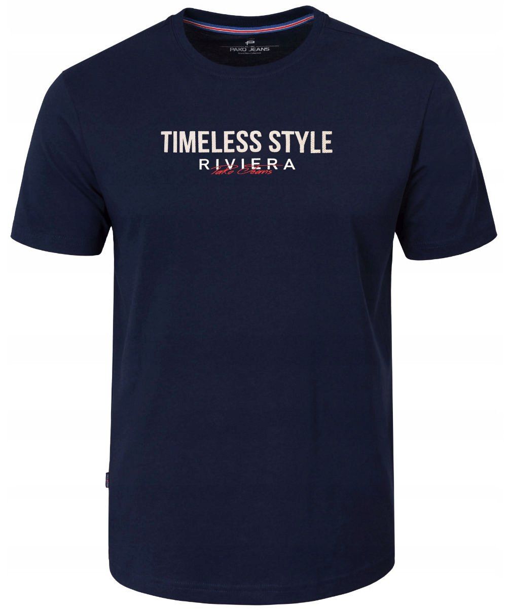 T-Shirt (Koszulka) Męska - Pako Jeans - Granatowa, Niewielki Nadruk