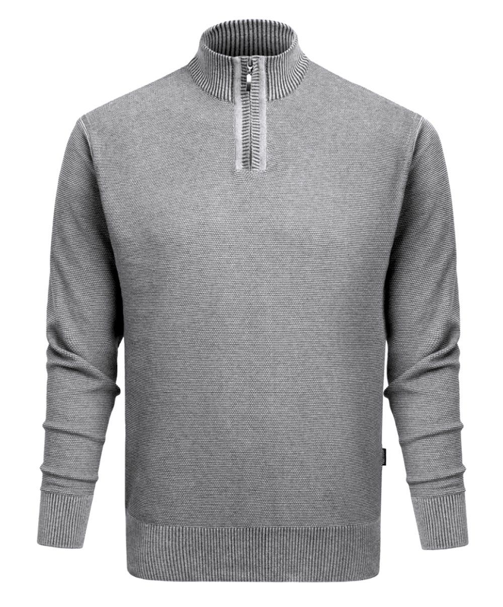 Wełniany Sweter z Wysokim Dekoltem na Zamek - Pako Jeans - Popielaty