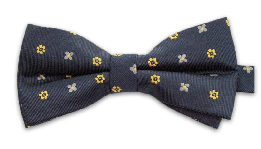 Granatowa Mucha w Drobne Kolorowe Kwiatki, Kwiaty, Męska