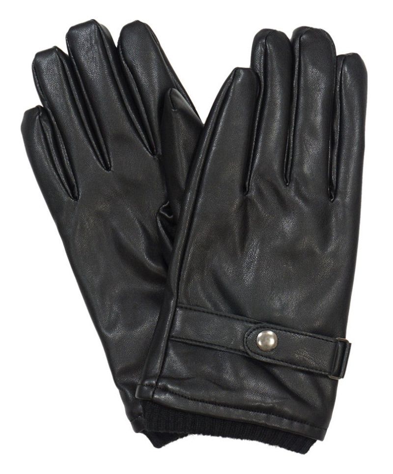 Czarne Skóropodobne Męskie Eleganckie Rękawiczki -Pako Jeans- Jesienno-Zimowe, ze Ściągaczem