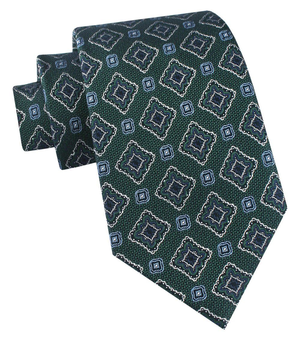 Jedwabny Krawat Męski - His Story - Zielony, Geometryczny Wzór
