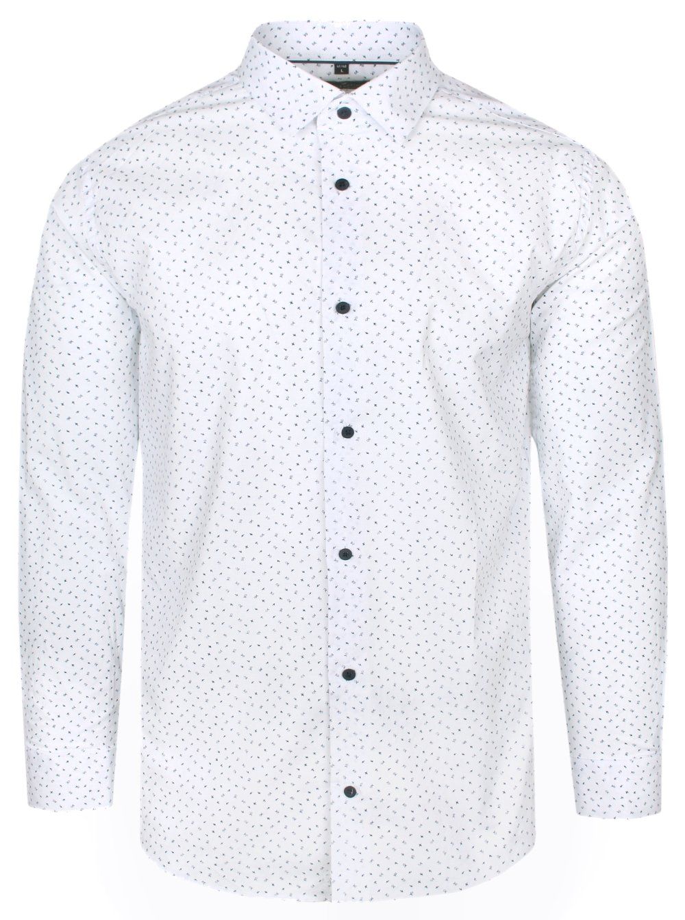 Koszula Wizytowa, Długi Rękaw, Biała, Wzór Drobny, Taliowana, SLIM -Victorio