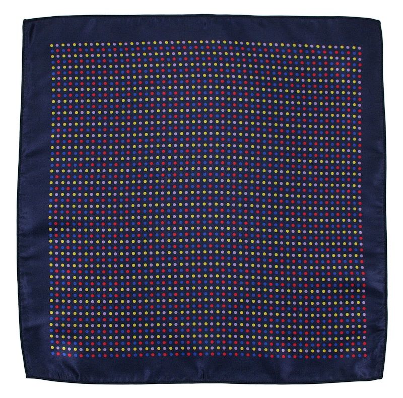 Granatowa Elegancka Poszetka Męska -ALTIES- w Kolorowe Kropki, Groszki