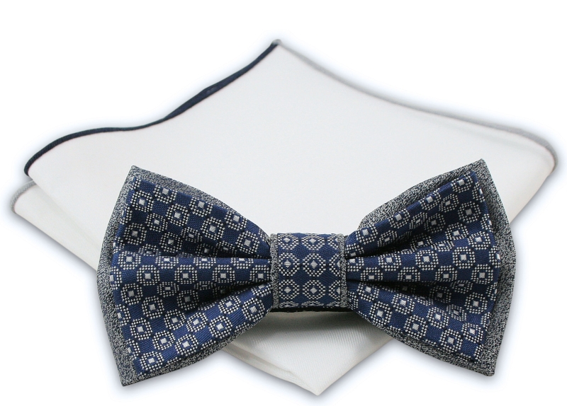 Granatowo-Szara Mucha + Poszetka - Chattier, Męska