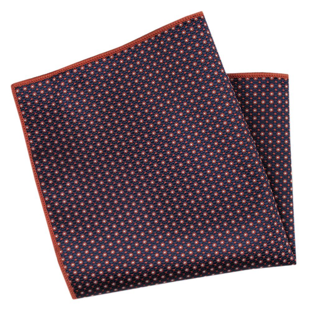Męska, Elegancka Poszetka - Alties - Pomarańczowe Groszki, Granatowe Tło