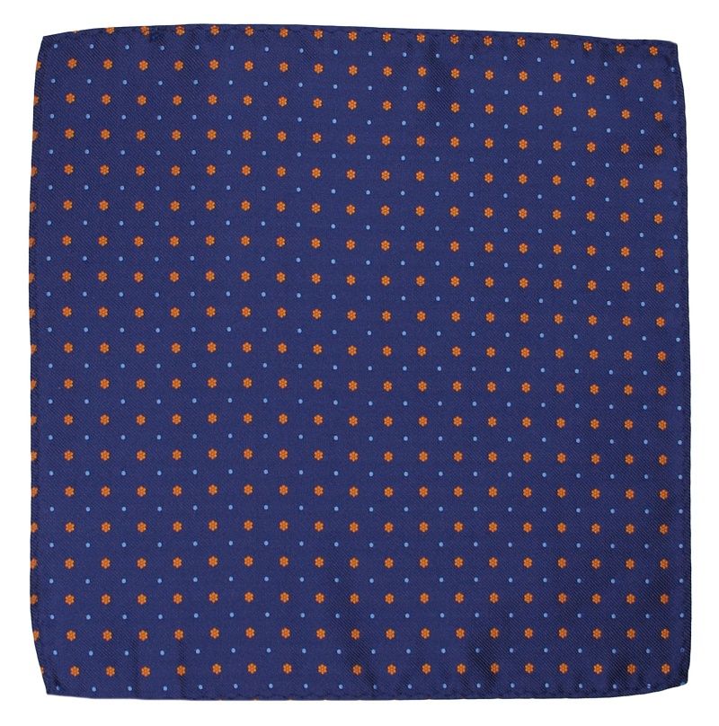 Elegancka, Męska Poszetka - ALTIES - Granatowa w Kwiaty i Groszki