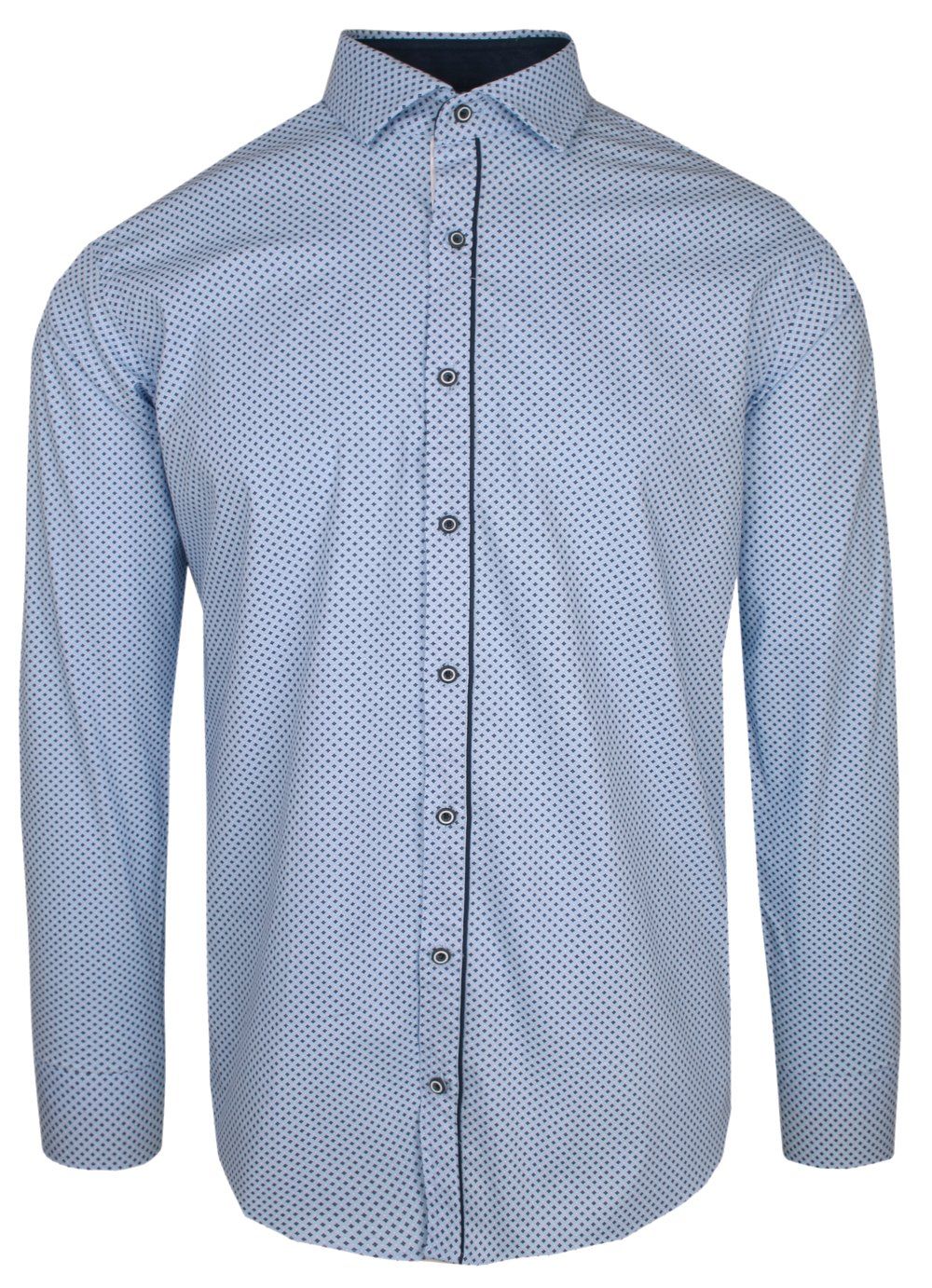 Koszula Męska, Niebieska, Wzór Geometryczny, Długi Rękaw, Regular, Krój Prosty -RIGON