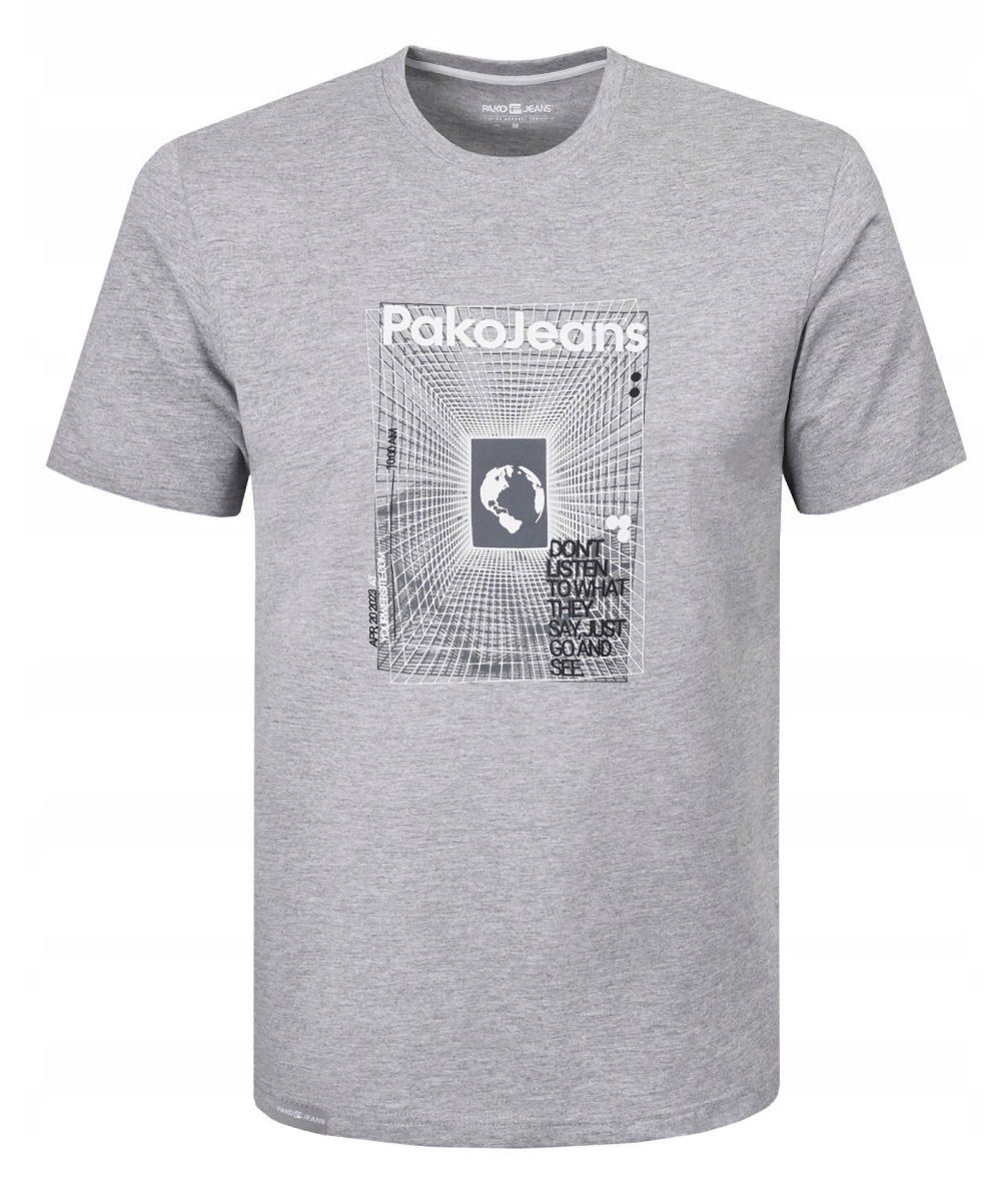 T-Shirt (Koszulka) Męska - Pako Jeans - Napis, Nadruk, Popielata