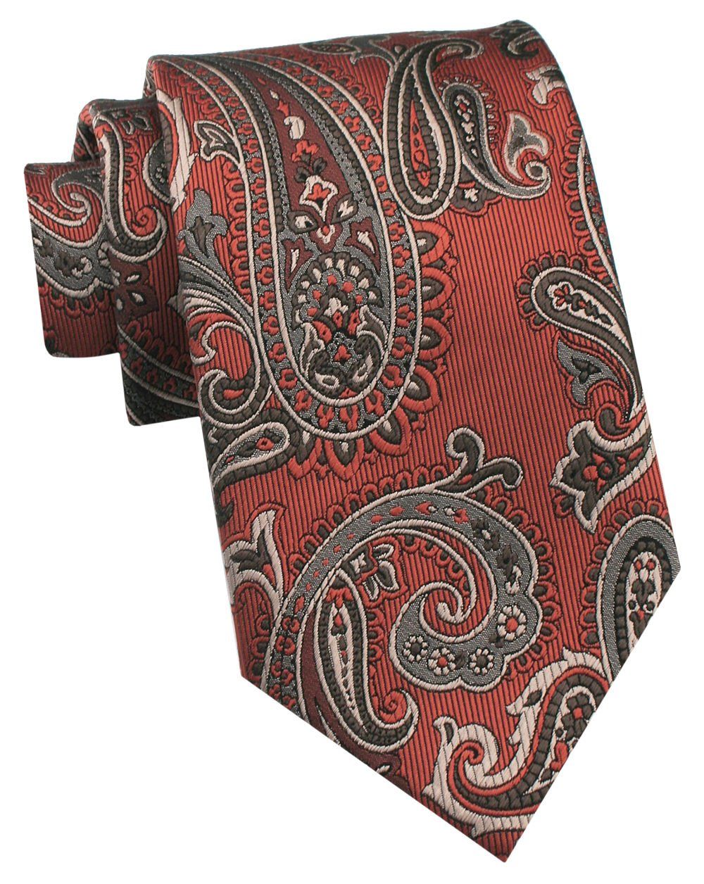 Krawat Męski - Chattier - Miedziany Kolor, Duży Wzór Paisley
