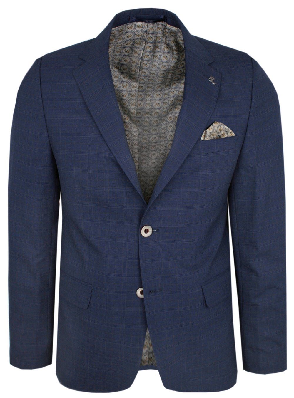 Marynarka Casualowa Taliowana na Dwa Guziki - Atramentowa, Kratka - RIGON