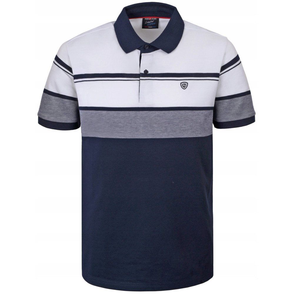 Koszulka Polo - Męska - Pako Jeans - Odcienie Granatów, Pasy